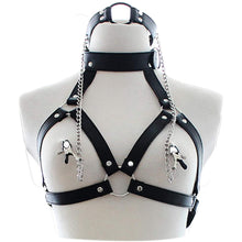 Load image into Gallery viewer, BDSM Slave Bra Open Mouth Gag Nipple Clamps Bondage Restraint Faux Leather
