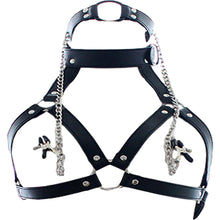 Load image into Gallery viewer, BDSM Slave Bra Open Mouth Gag Nipple Clamps Bondage Restraint Faux Leather
