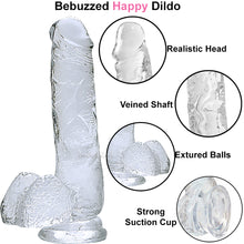 Load image into Gallery viewer, Happy 6&quot; Realistic Dildo Veined Balls Suction Cup Clear
