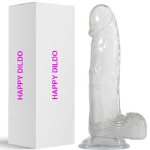 Load image into Gallery viewer, Happy 8.5&quot; Realistic Dildo Veined Balls Suction Cup Clear
