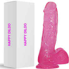 Load image into Gallery viewer, Happy 8&quot; Realistic Dildo Veined Balls Suction Cup Pink
