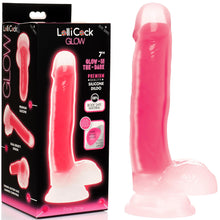 Load image into Gallery viewer, LOLLICOCK 7&quot; GLOW-IN-THE-DARK SILICONE DILDO W/ BALLS PINK
