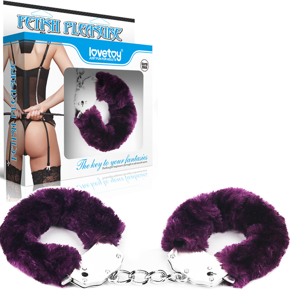 Lovetoy Fetish Pleasure Fluffy Hand Cuffs Purple Handcuffs