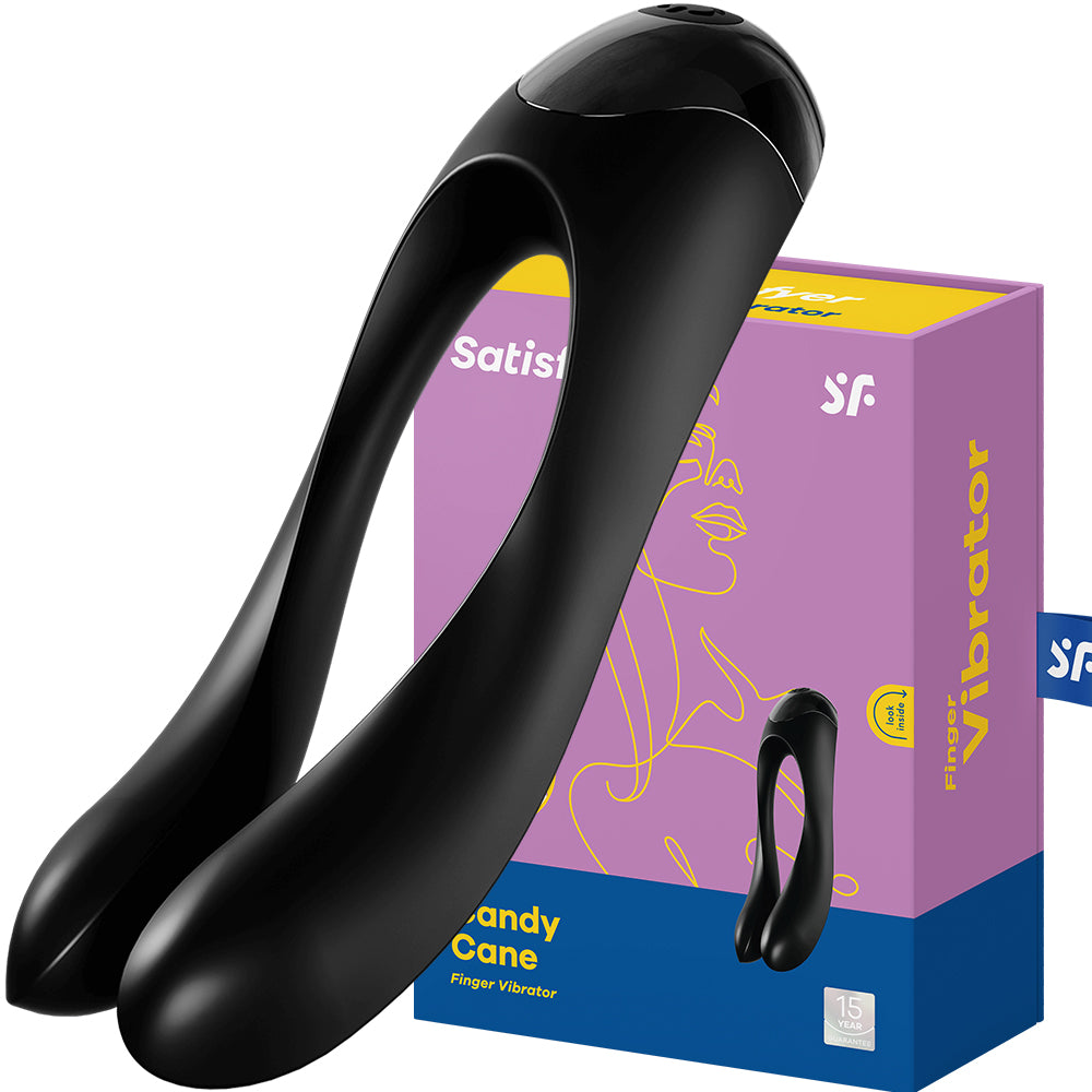 Satisfyer Candy Cane Finger Vibe Couples U Vibrator Black
