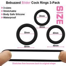 Load image into Gallery viewer, BeBuzzed Slider 3 Pack Silicone Cock Rings
