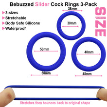 Load image into Gallery viewer, BeBuzzed Slider 3 Pack Silicone Cock Rings
