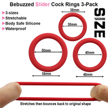 Load image into Gallery viewer, BeBuzzed Slider 3 Pack Silicone Cock Rings
