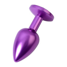 Load image into Gallery viewer, Purple Metal Anal Plug w Purple Crystal Small
