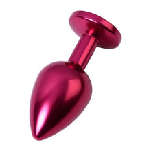 Load image into Gallery viewer, Red Metal Anal Plug w Black Crystal Medium
