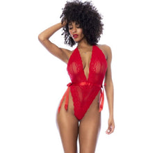 Load image into Gallery viewer, Red Lace Bodysuit with Side Ties
