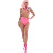 Load image into Gallery viewer, Rainbow Shrug Bikini Top Hot Pants Net Set incl Pasties

