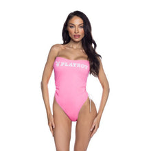 Load image into Gallery viewer, PlayBoy Pink 1 Pc Swimsuit with Ruched Side Ties &amp; Removable Clear Straps

