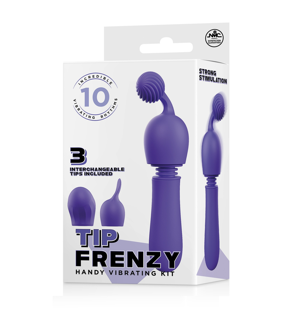 TIP FRENZY SILICONE VIBE WITH 3 INTERCHANGEABLE TIPS - PURPLE