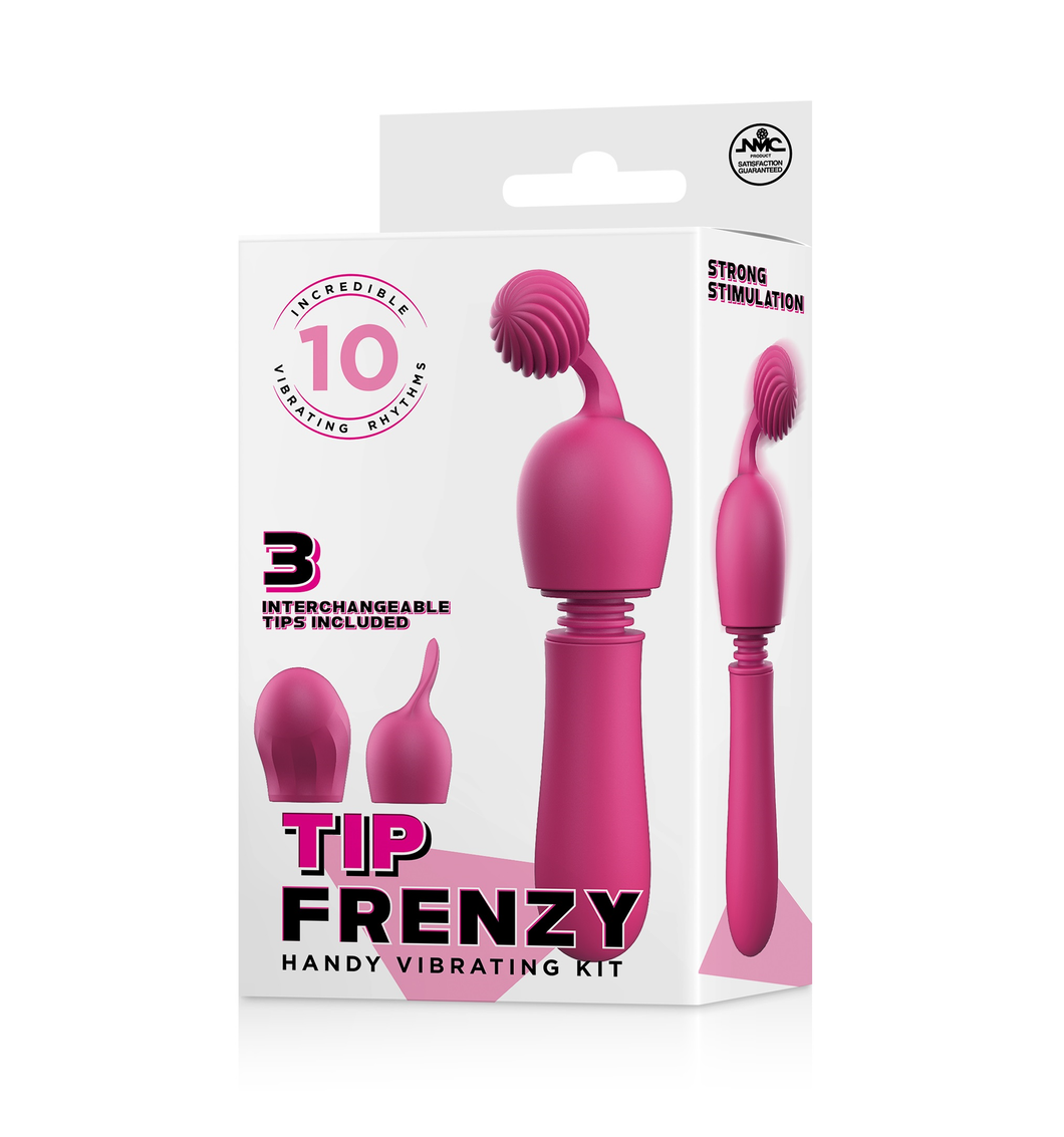 TIP FRENZY SILICONE VIBE WITH 3 INTERCHANGEABLE TIPS - PINK