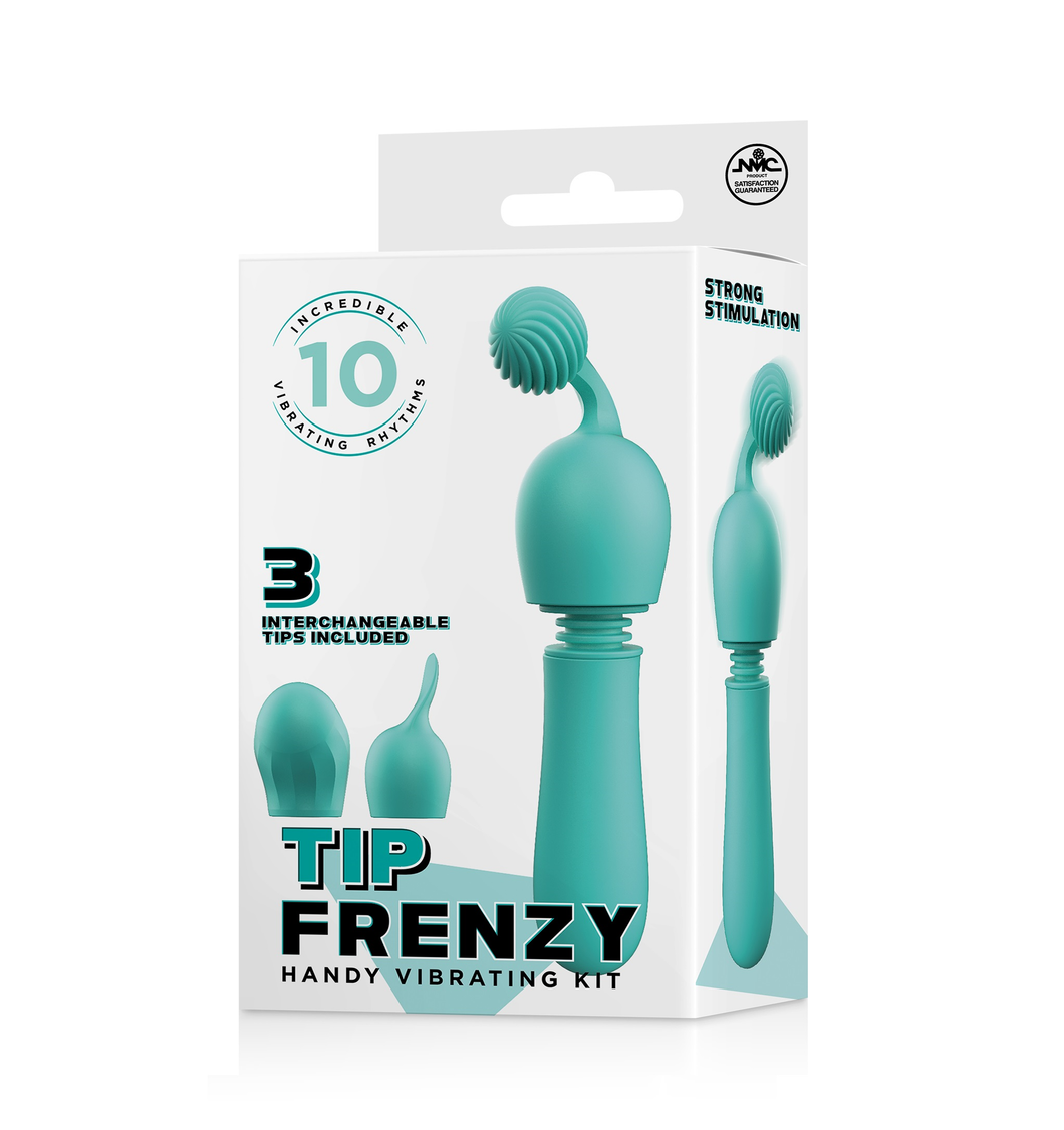 TIP FRENZY SILICONE VIBE WITH 3 INTERCHANGEABLE TIPS - GREEN