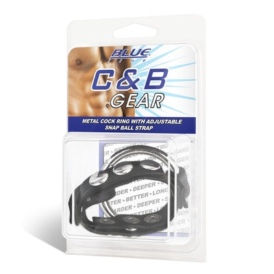 Blue Line Metal Cock Ring With Adjustable Snap Ball Strap