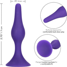 Load image into Gallery viewer, CalExotics Booty Call Starter Silicone Butt Plug Suction Cup Base Purple
