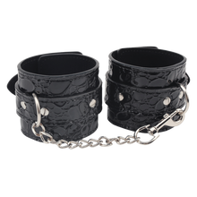 Load image into Gallery viewer, Chisa Be Good Wrist Cuffs Faux Leather Black Handcuffs

