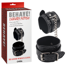 Load image into Gallery viewer, Chisa Be Good Wrist Cuffs Faux Leather Black Handcuffs
