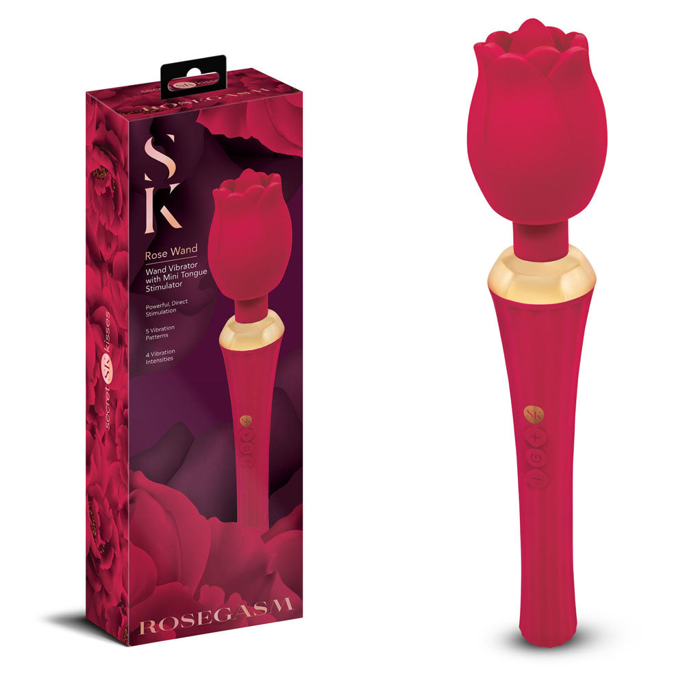 Secret Kisses Rosegasm Rose Wand Flicking Clicking Tongue Vibrator