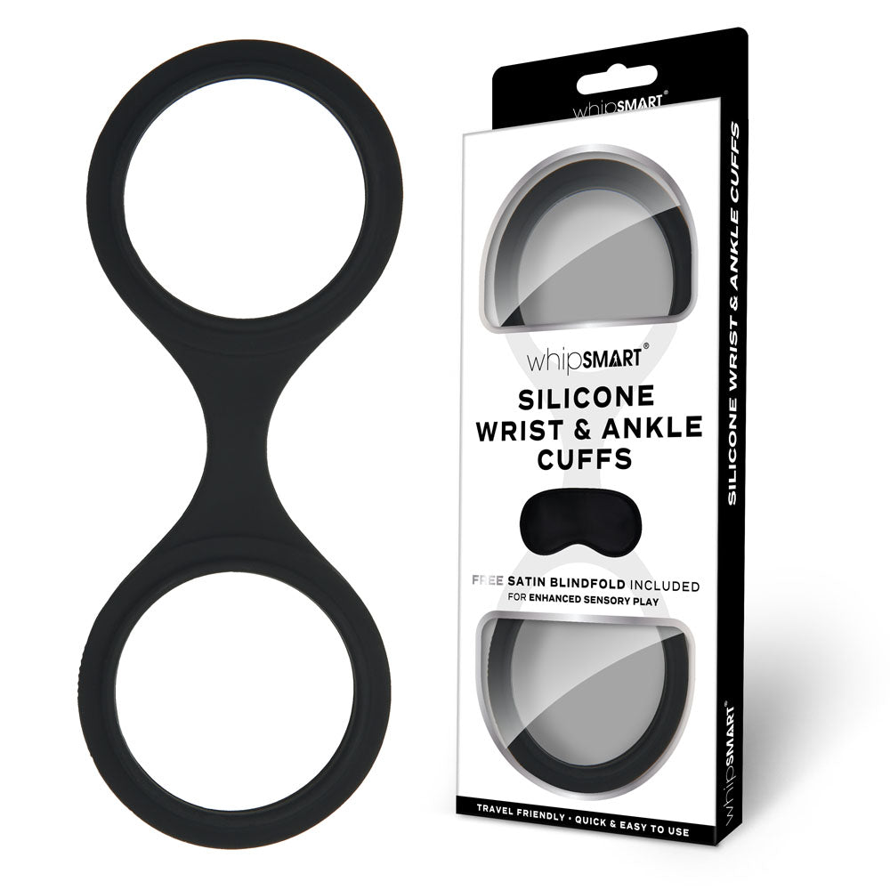 WhipSmart Silicone Wrist & Ankle Cuffs BDSM Handcuffs Bondage Black