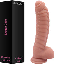 Load image into Gallery viewer, Bebuzzed Dragon 8.5&quot; Scaled Ribbed Dildo Liquid Silicone Flesh
