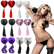 Load image into Gallery viewer, Nipple Tassels Burlesque REUSABLE Stick On Jewelry Sequin Breast Tits Pasties
