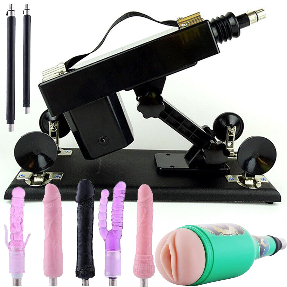 Automatic THRUSTING Sex Machine Telescopic 3XLR Dildo Vibrator 8x Attachments