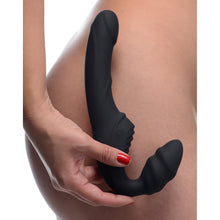 Load image into Gallery viewer, Slim Rider Ribbed Vibrating Silicone Strapless Strap On
