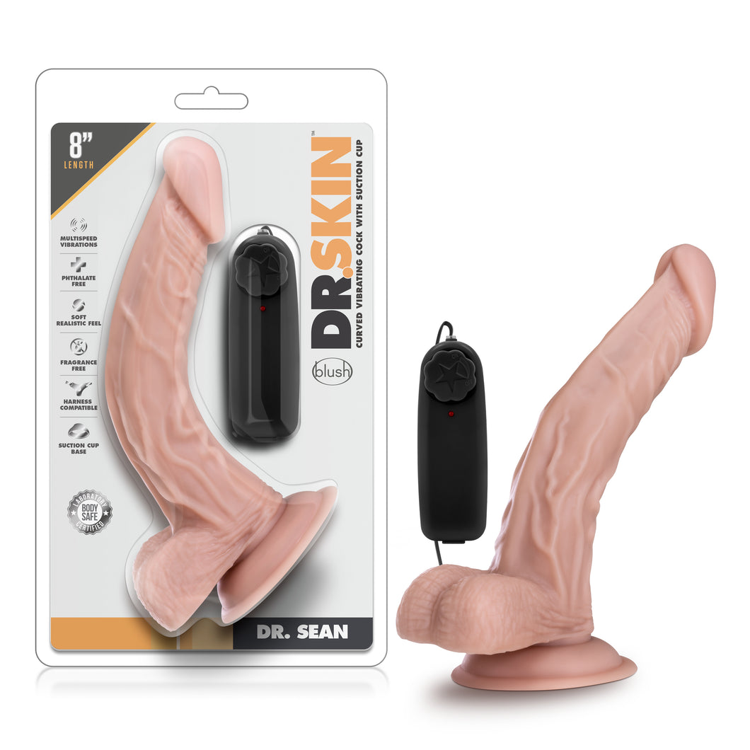 Dr Skin Dr Sean 8in Vibrating Cock with Suction Cup Dildo Vanilla