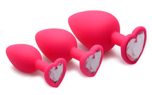 Load image into Gallery viewer, Pink Hearts 3 Piece Silicone Anal Plugs with Gem Accents
