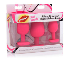 Load image into Gallery viewer, Pink Hearts 3 Piece Silicone Anal Plugs with Gem Accents
