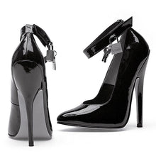 Load image into Gallery viewer, Fetish Pump w Lock and Key Black 6in
