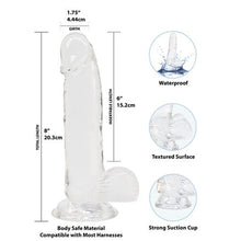 Load image into Gallery viewer, Addiction Crystal 8&quot; Dildo with Balls &amp; Bonus Power Bullet Vibrator Dong Sex Toy
