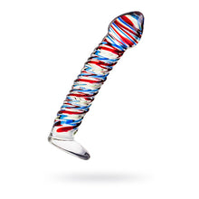 Load image into Gallery viewer, Sexus Glass Dildo Stripes w Base Blue/Red 16cm
