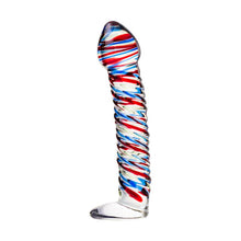 Load image into Gallery viewer, Sexus Glass Dildo Stripes w Base Blue/Red 16cm
