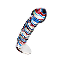 Load image into Gallery viewer, Sexus Glass Dildo Stripes w Base Blue/Red 16cm
