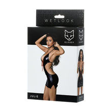 Load image into Gallery viewer, Glossy Dress Wetlook w Red Laces Julie
