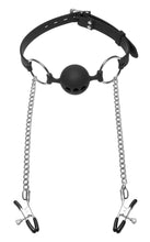 Load image into Gallery viewer, Hinder Breathable Silicone Ball Gag With Nipple Clamps
