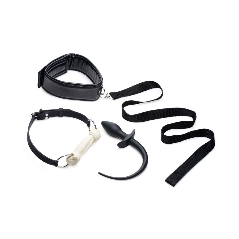 Puppy Play Set inc Gag, Plug, & Collar Black