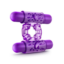 Load image into Gallery viewer, Play With Me Double Play Dual Vibrating Cock Ring Purple
