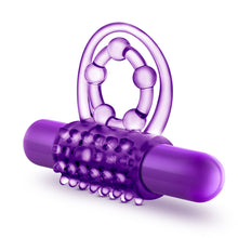 Load image into Gallery viewer, Play With Me The Player Vibrating Double Strap Cock Ring Purple

