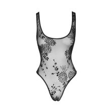 Load image into Gallery viewer, Tulle Bodysuit  w Patterned Flock Embroidery
