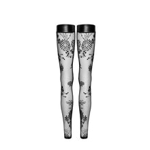 Load image into Gallery viewer, Tulle Stockings w Patterned Flock Embroidery &amp; Power Wetlook Band
