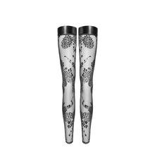 Load image into Gallery viewer, Tulle Stockings w Patterned Flock Embroidery &amp; Power Wetlook Band
