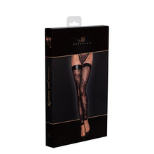 Load image into Gallery viewer, Tulle Stockings w Patterned Flock Embroidery &amp; Power Wetlook Band
