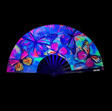 Load image into Gallery viewer, Flutter By Butterfly Blacklight Folding Fan
