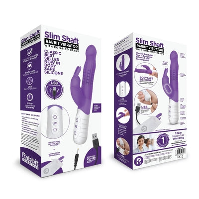 Rabbit Essentials Rechargeable Slim Shaft Rabbit - Hot Purple