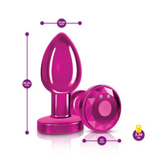 Load image into Gallery viewer, Cheeky Charms Pink Rechargeable Vibrating Metal Butt Plug w Remote Medium
