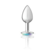 Load image into Gallery viewer, Cheeky Charms Silver Round Butt Plug w Clear Iridescent Jewel Small
